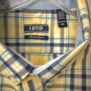 Izod Yellow and Blue Casual Button Down Shirt, Size XXL Smoke free